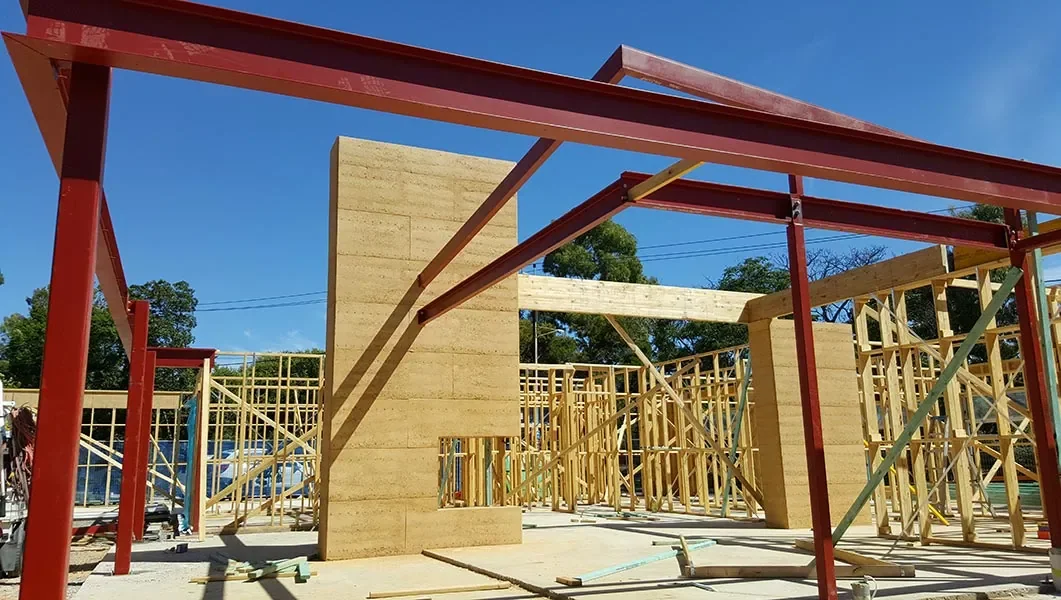 Structural steel framing installed alongside timber framing for an Adelaide home